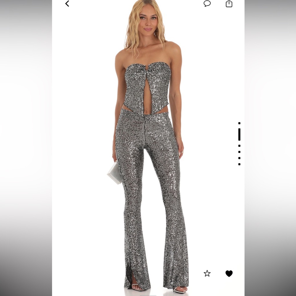 Amiya Silver Sequin Two Piece Set in Black